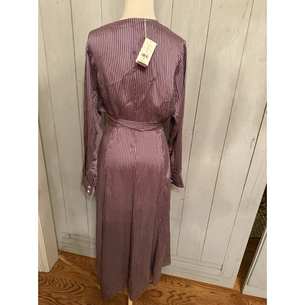 Tory Burch Purple Striped Candystripe Viscose Shirt dress Belt Tie New Sz-6 898$